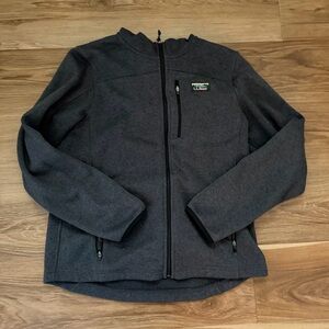 LL Bean Full Zip Fleece Sweater Hooded Jacket Gray Mens Sz Medium
